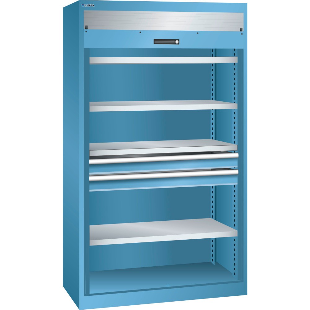 Produktabbildung: LISTA Schwerlastschrank 54x27E, (BxTxH) 1100x641x1950mm, 2 Schubladen, Rollladen, lichtblau