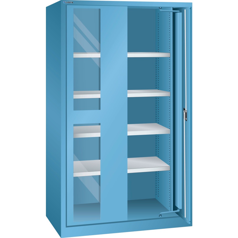 Produktabbildung: LISTA Schwerlastschrank 54x27E, (BxTxH) 1146x690x1950mm, Einschwenktüren, Sichtfenster, lichtblau, RFID Lock