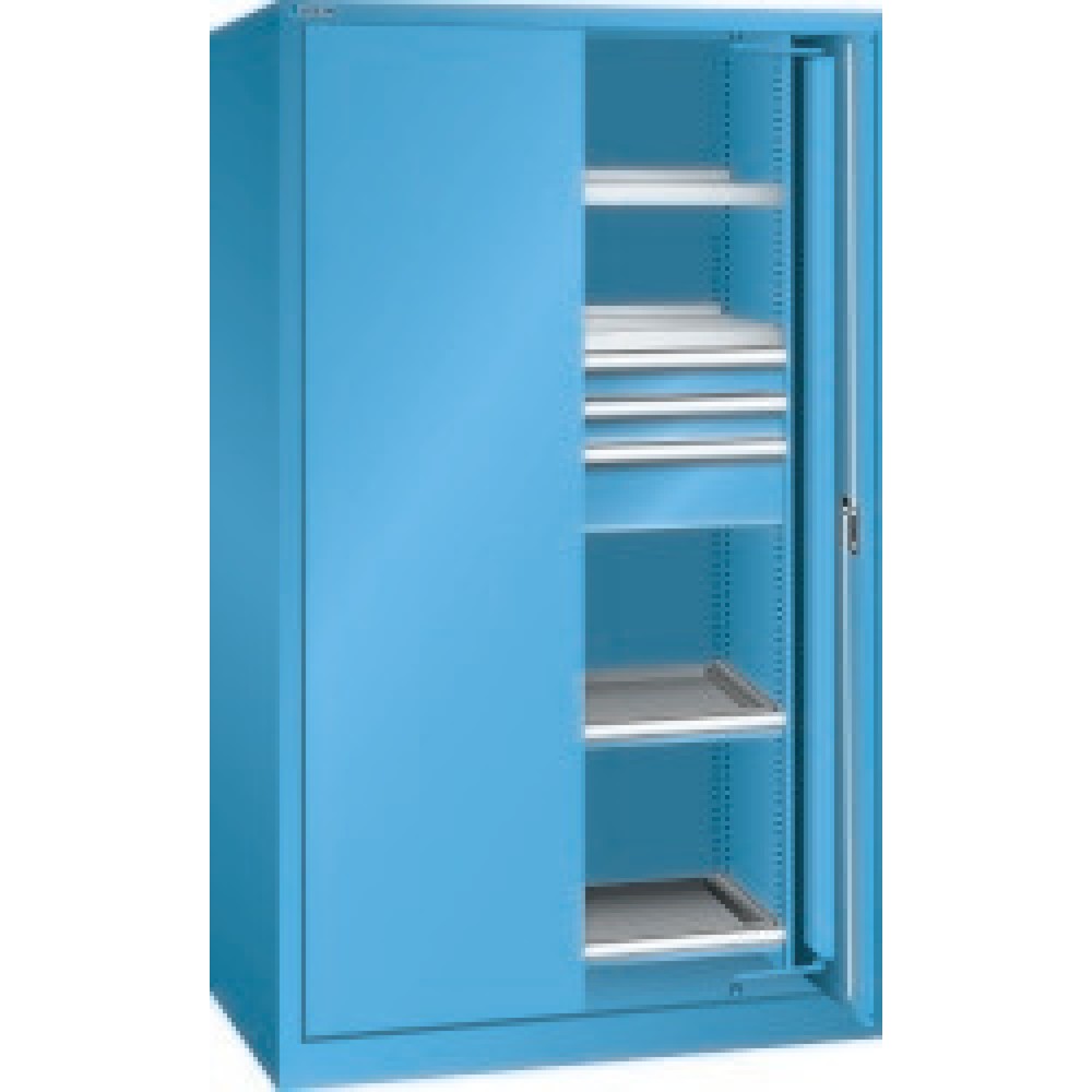Produktabbildung: LISTA Schwerlastschrank mit Einschwenktüren, 2 Fachböden + 3 Schubladen + 2 Auszugböden, HxBxT 1.950 x 1.146 x 690 mm, lichtblau