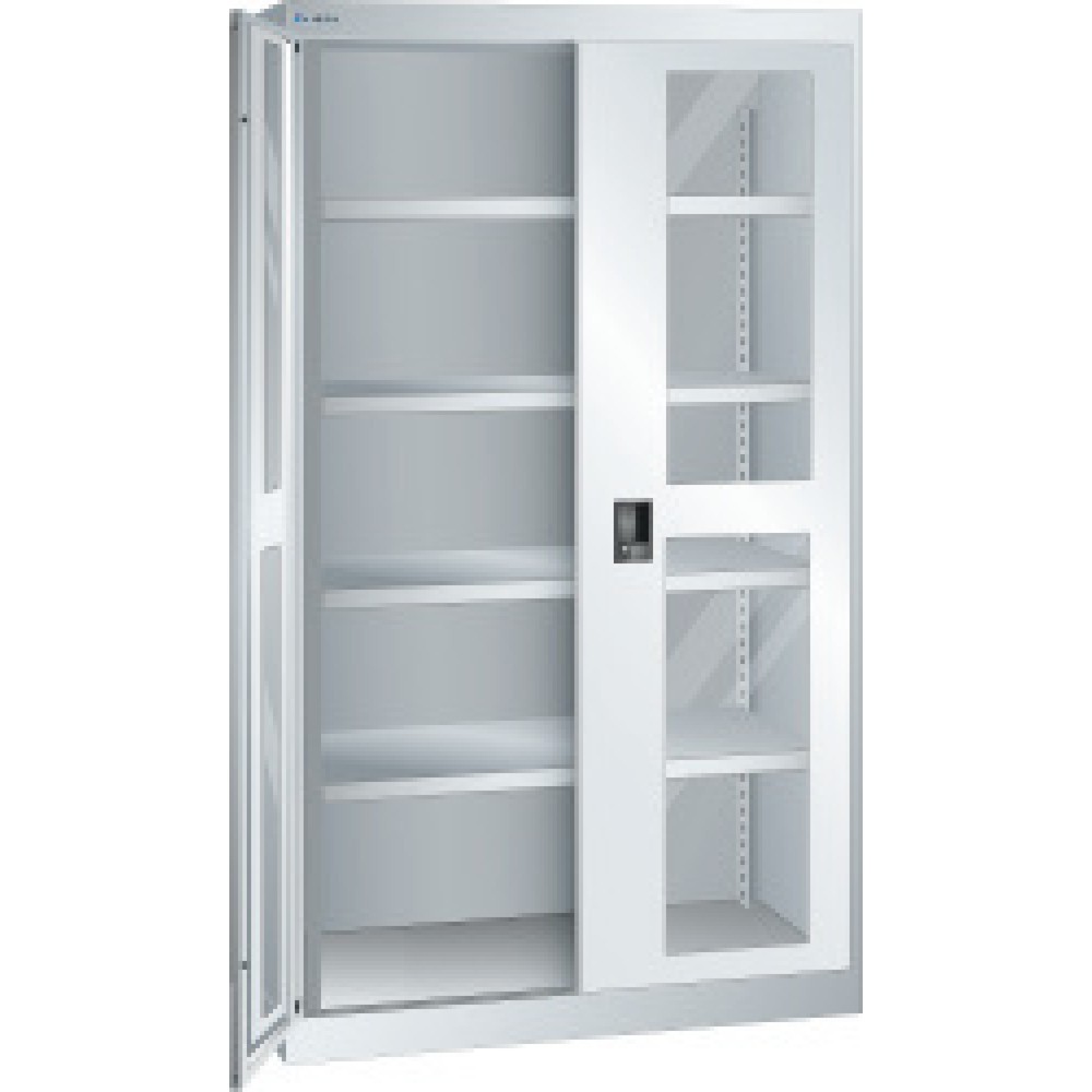 Produktabbildung: LISTA Schwerlastschrank mit Sichtfenster, 4 Fachböden, HxBxT 1.950 x 1.100 x 641 mm, lichtgrau