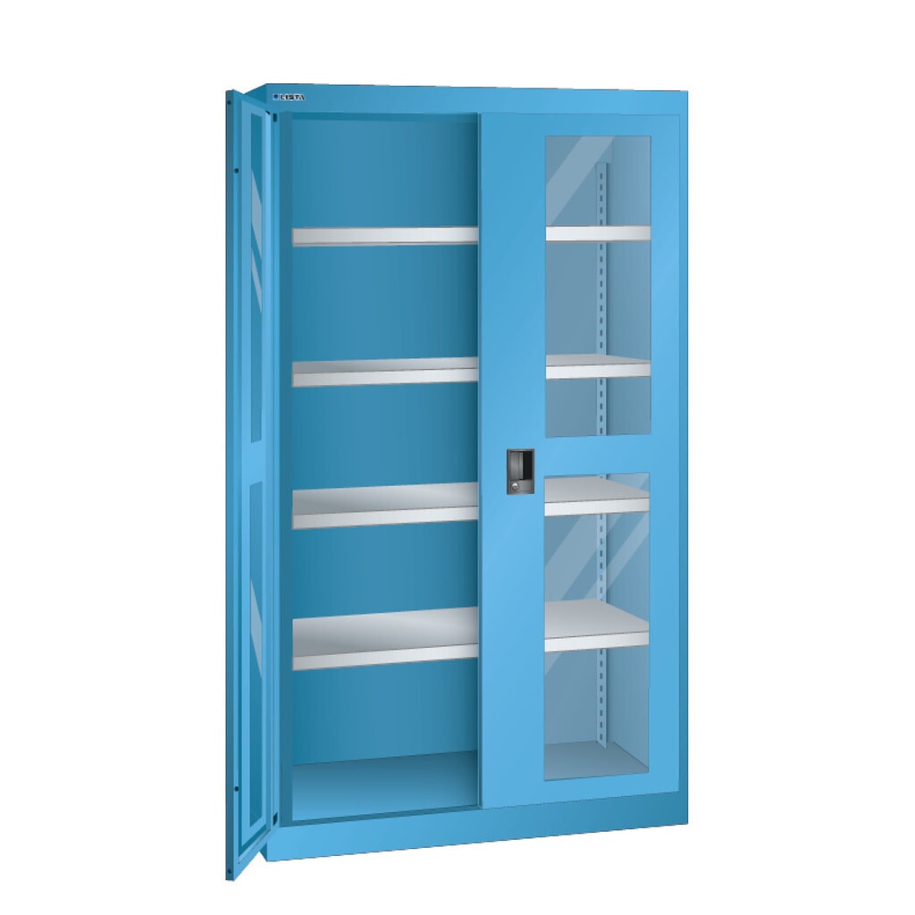 LISTA Schwerlastschrank mit Sichtfenster, 4 Fachböden, HxBxT 1.950 x 1.100 x 641 mm, lichtblau Produktabbildung: LISTA Schwerlastschrank mit Sichtfenster, 4 Fachböden, HxBxT 1.950 x 1.100 x 641 mm, lichtblau