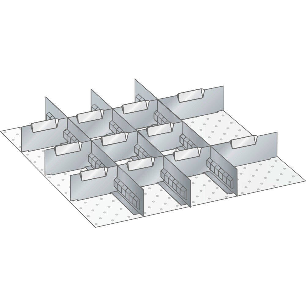 Produktabbildung: LISTA Set Schlitzwände und Trennbleche 27x27E, (BxTxFH) 459x459x50mm, 3 Schlitzwände, 11 Trennbleche, für Fronthöhe 50mm