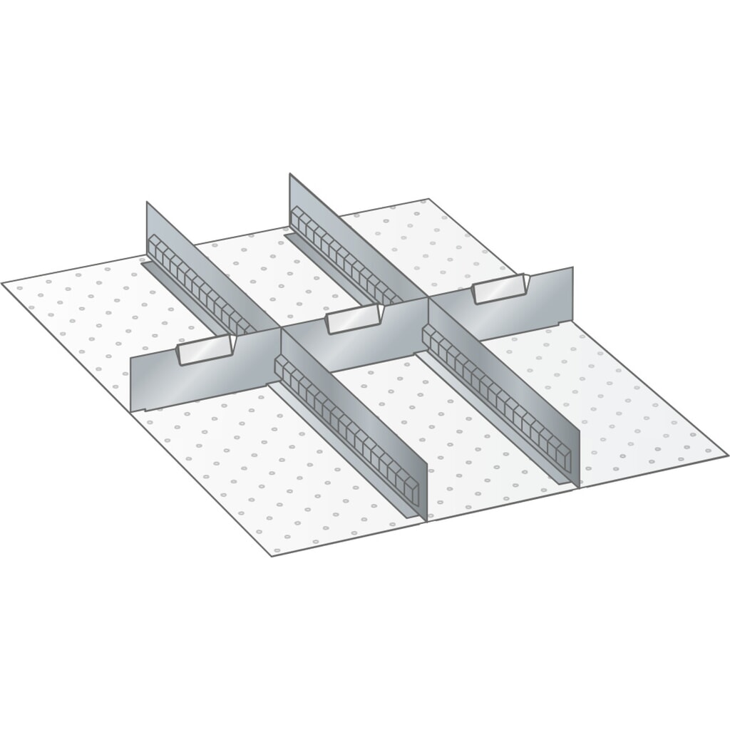 Produktabbildung: LISTA Set Schlitzwände und Trennbleche 27x36E, (BxT) 459x612mm, 2 Schlitzwände, 3 Trennbleche, für Fronthöhe 75mm