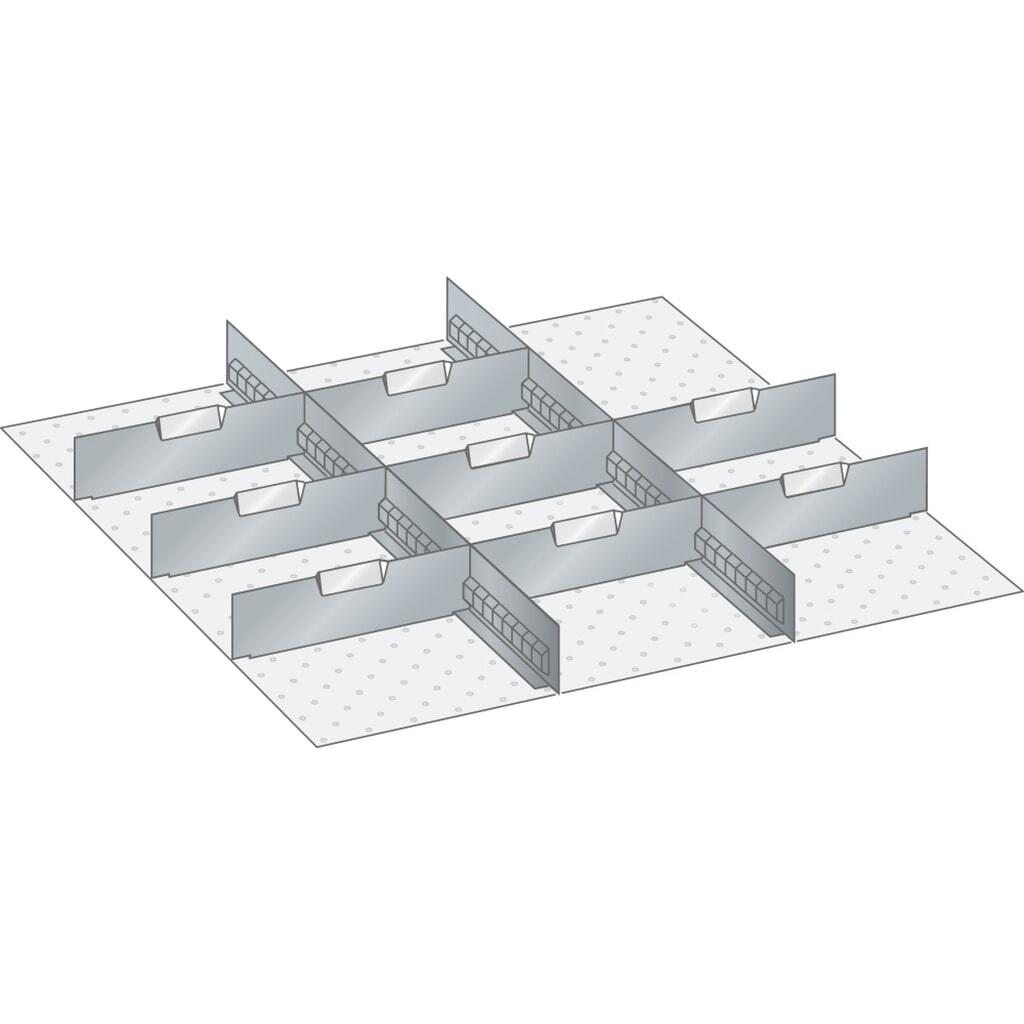 Produktabbildung: LISTA Set Schlitzwände und Trennbleche 36x36E, (BxT) 612x612mm, 2 Schlitzwände, 8 Trennbleche, für Fronthöhe 75mm