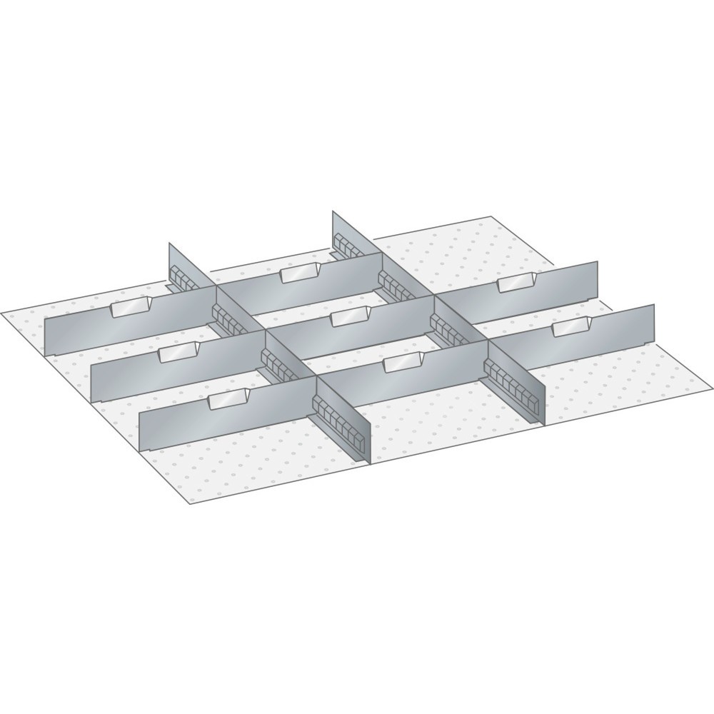 Produktabbildung: LISTA Set Schlitzwände und Trennbleche 45x36E, (BxT) 765x612mm, 2 Schlitzwände, 8 Trennbleche, für Fronthöhe 100mm