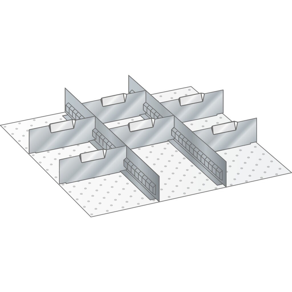 LISTA Set Schlitzwände und Trennbleche, (BxT) 459x510mm, 2 Schlitzwände, 6 Trennbleche, für Fronthöhe 75mm Produktabbildung: LISTA Set Schlitzwände und Trennbleche, (BxT) 459x510mm, 2 Schlitzwände, 6 Trennbleche, für Fronthöhe 75mm