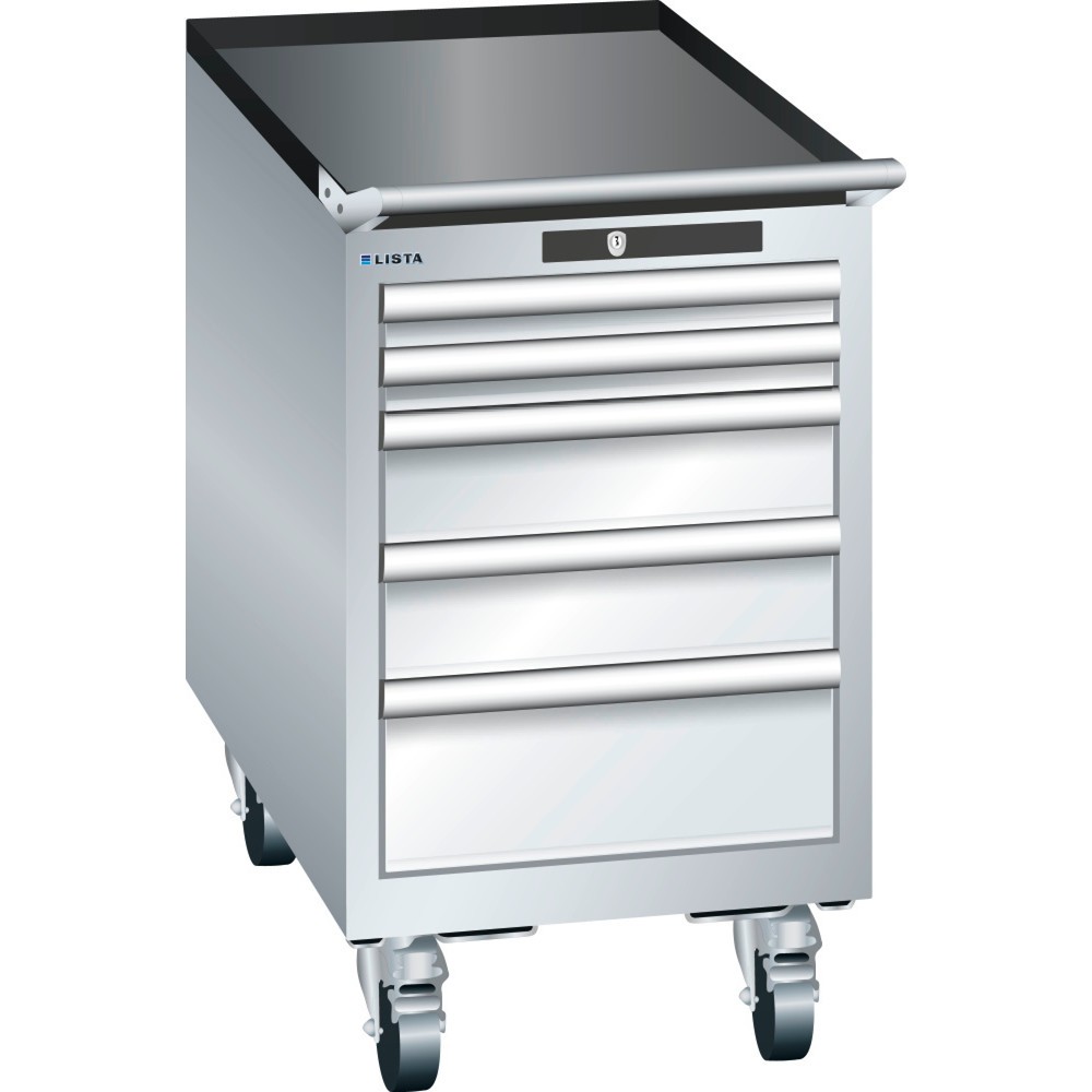 Produktabbildung: LISTA Werkstattwagen 18x36E, (BxTxH) 411x725x723mm, 5 Schubladen, 2 x 50 / 2 x 100 / 1 x 150, lichtgrau, KEY Lock