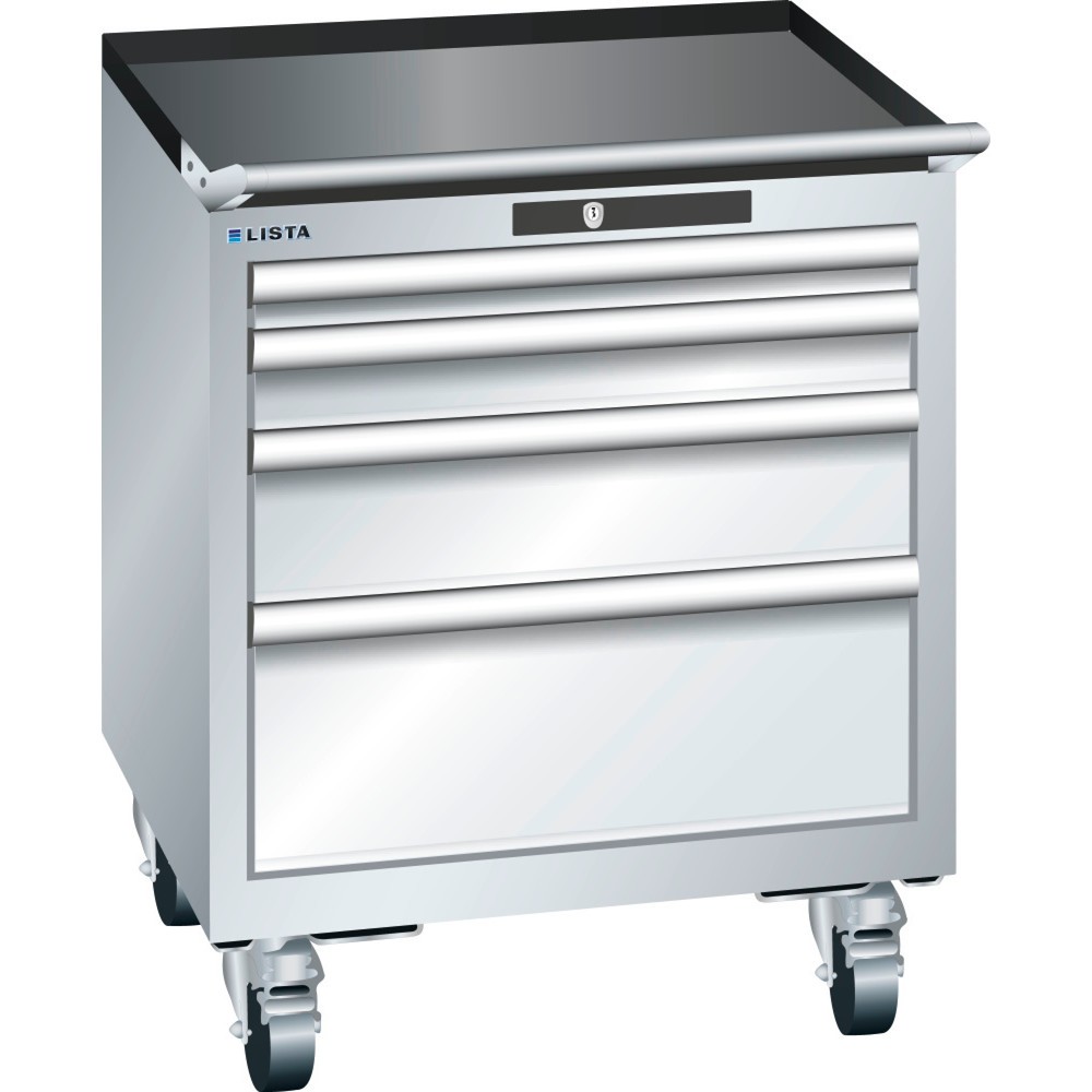 Produktabbildung: LISTA Werkstattwagen 27x27E, (BxTxH) 564x572x723mm, 4 Schubladen, Fronthöhen 50-200mm, lichtgrau, KEY Lock