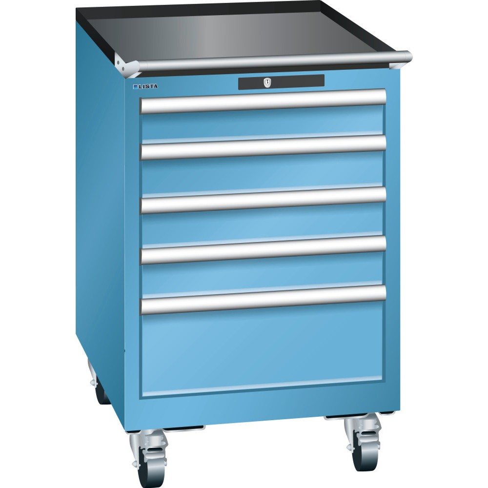 Produktabbildung: LISTA Werkstattwagen 27x27E, (BxTxH) 564x572x890mm, 5 Schubladen, 4 x 100 / 1 x 200, lichtblau, RFID Lock