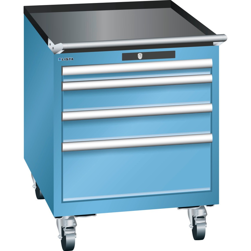 Produktabbildung: LISTA Werkstattwagen 27x36E, (BxTxH) 564x725x723mm, 4 Schubladen, 1 x  50 / 2 x 100 / 1 x 200, lichtblau, KEY Lock
