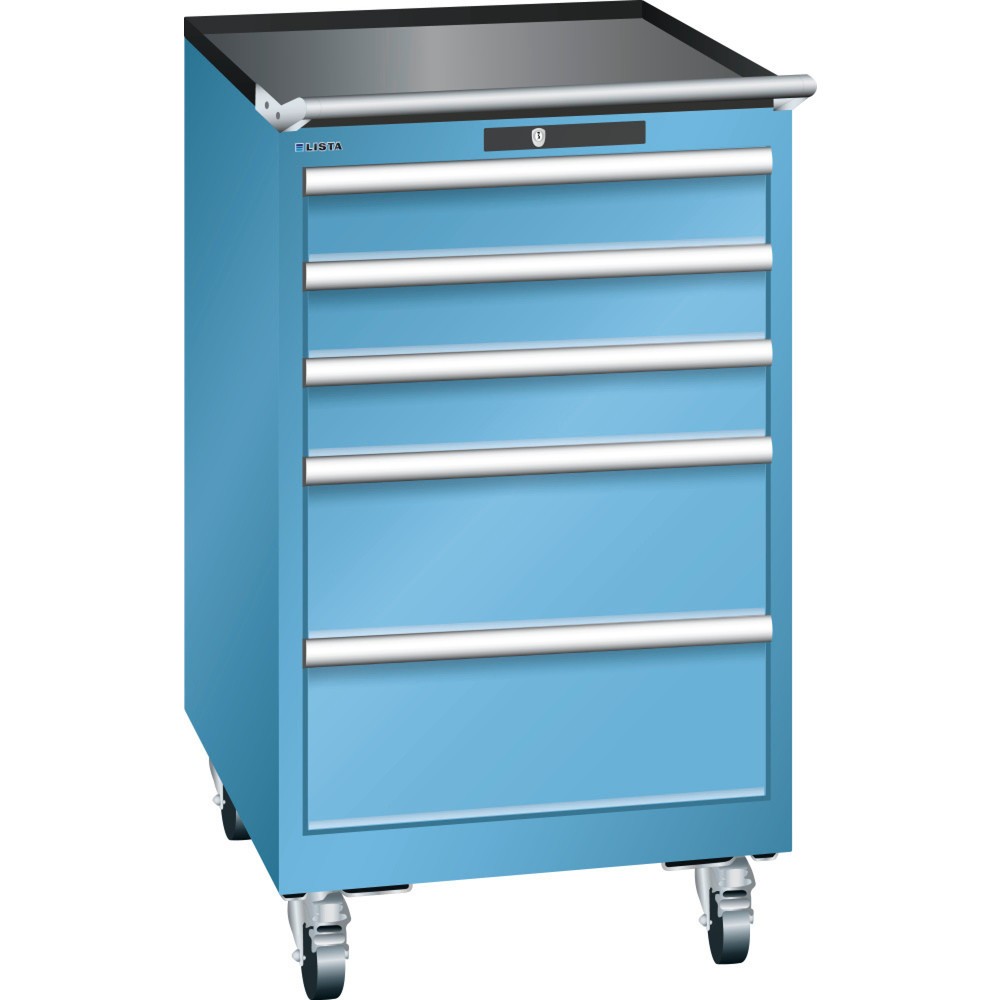 Produktabbildung: LISTA Werkstattwagen 27x36E, (BxTxH) 564x725x990mm, 5 Schubladen, 3 x 100 / 2 x 200, lichtblau, KEY Lock