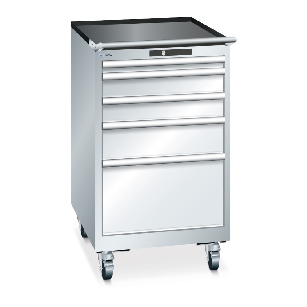 Produktabbildung: LISTA Werkstattwagen 27x36E, (BxTxH) 564x725x990mm, 5 Schubladen, Fronthöhen 50-300mm, lichtgrau, CODE Lock