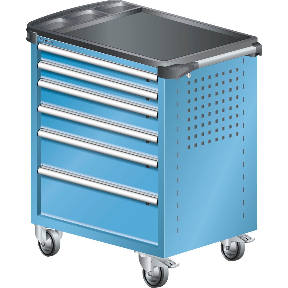 Produktabbildung: LISTA Werkstattwagen 36x27E, (BxTxH) 894x525x928mm, Kunststoffabdeckung, 6 Schubladen, lichtblau