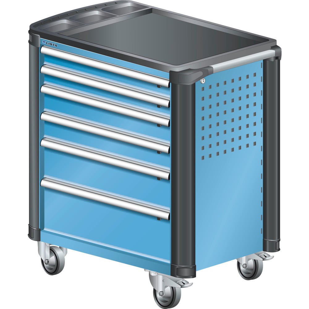 Produktabbildung: LISTA Werkstattwagen 36x27E, (BxTxH) 894x525x928mm, mit Kantenschutz, 6 Schubladen, lichtblau