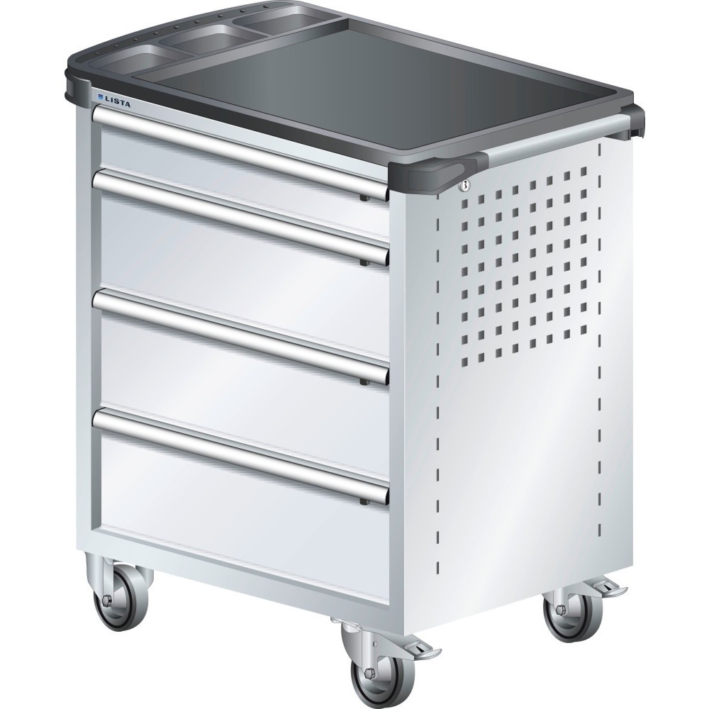 Produktabbildung: LISTA Werkstattwagen 36x27E, (BxTxH) 894x525x928mm, Kunststoffabdeckung, 4 Schubladen, lichtgrau