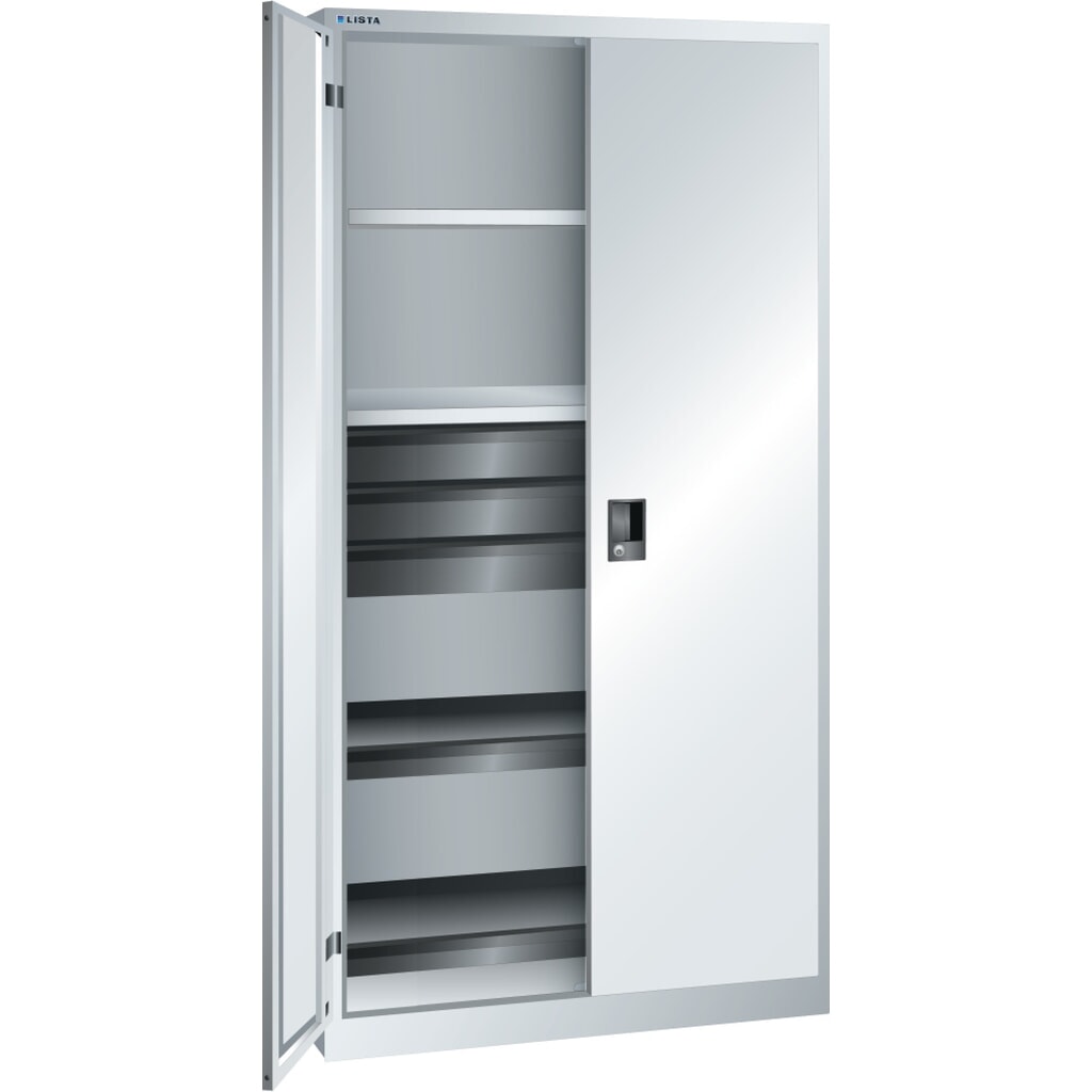 LISTA Werkzeugschrank, (BxTxH) 1000x580x1950mm, 2 Auszüge, 3 Schubladen, lichtgrau, KEY Lock Produktabbildung: LISTA Werkzeugschrank, (BxTxH) 1000x580x1950mm, 2 Auszüge, 3 Schubladen, lichtgrau, KEY Lock