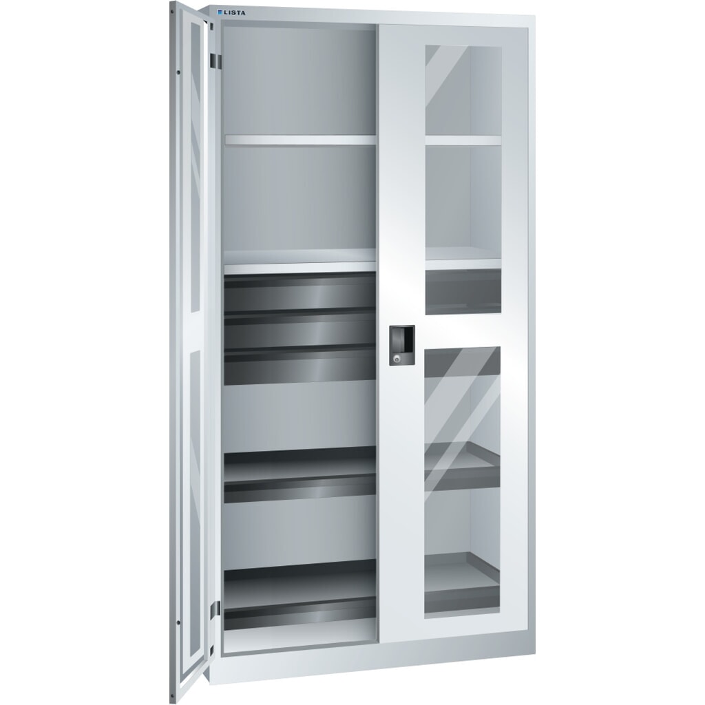 LISTA Werkzeugschrank, (BxTxH) 1000x580x1950mm, 2 Auszüge, 3 Schubladen, lichtgrau, KEY Lock Produktabbildung: LISTA Werkzeugschrank, (BxTxH) 1000x580x1950mm, 2 Auszüge, 3 Schubladen, lichtgrau, KEY Lock
