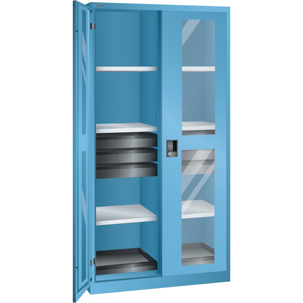 LISTA Werkzeugschrank, (BxTxH) 1000x580x1950mm, 2 Auszüge, 6 Schubladen, lichtblau, KEY Lock Produktabbildung: LISTA Werkzeugschrank, (BxTxH) 1000x580x1950mm, 2 Auszüge, 6 Schubladen, lichtblau, KEY Lock