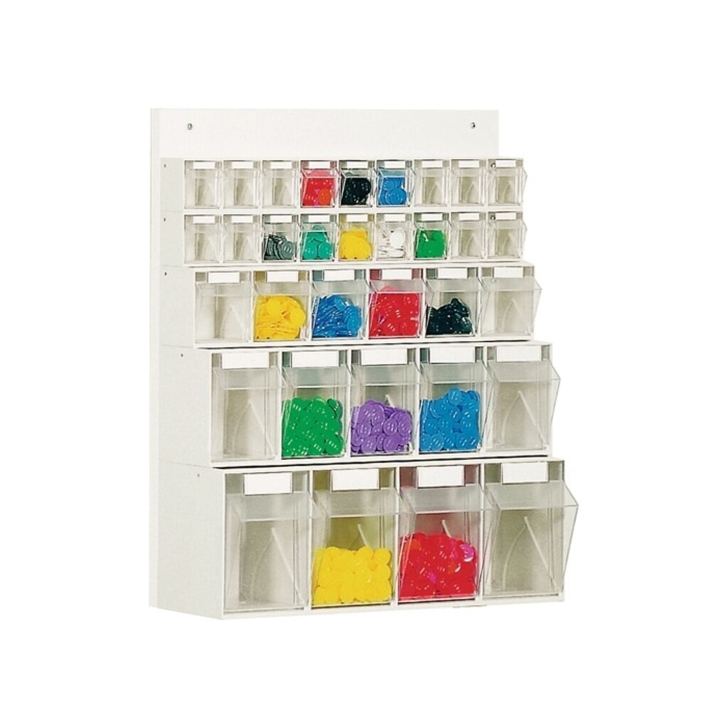 Produktabbildung: LOCKWEILER Klarsichtmagazin, 18 x A, 6 x B, 5 x C, 4 x D, H684xB600xT185mm, Kunststoff weiß