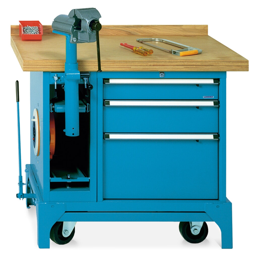 LOKOMA Mobile Werkbank Premium mit Schubladen + Schraubstock + Kabelaufroller, TK 1.500 kg, HxBxT 850 x 1.000 x 700 mm, schwarzgrau Produktabbildung: LOKOMA Mobile Werkbank Premium mit Schubladen + Schraubstock + Kabelaufroller, TK 1.500 kg, HxBxT 850 x 1.000 x 700 mm, schwarzgrau
