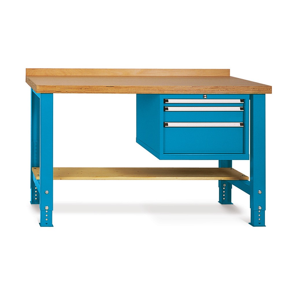 Produktabbildung: Schwere Werkbank Premium mit 3 Schubladen, TK 450 kg, HxBxT 800-1.100 x 1.500 x 700 mm, schwarzgrau