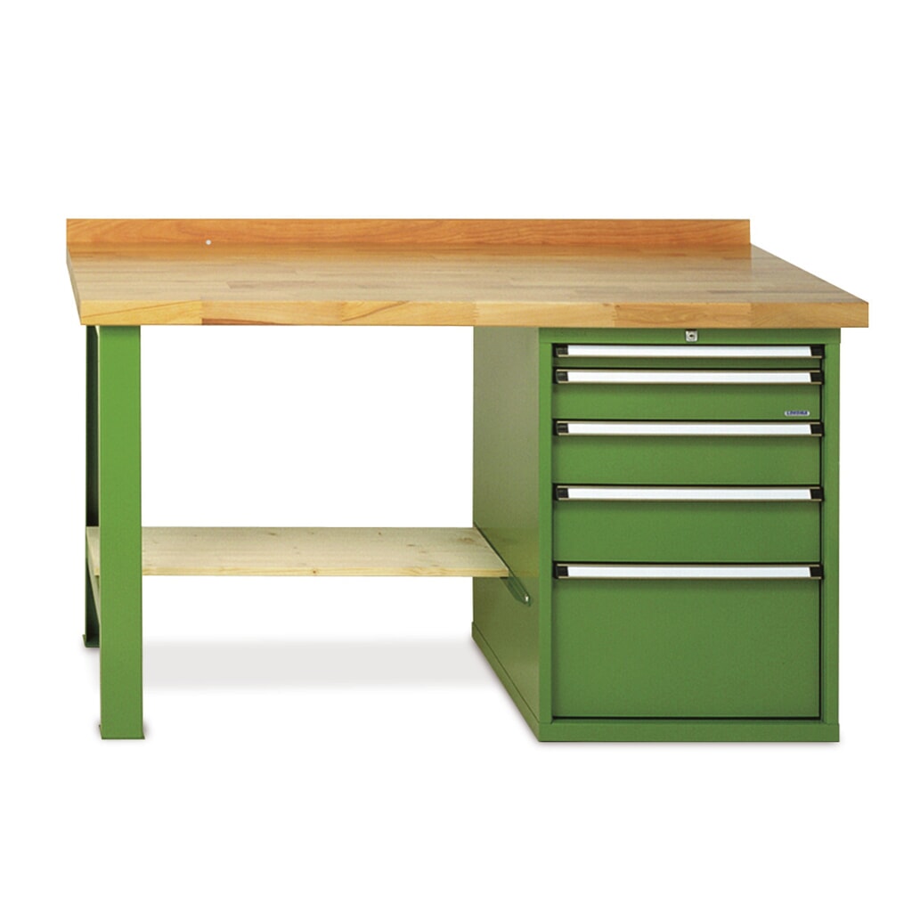 Produktabbildung: LOKOMA Schwerlastwerkbank Premium, 1 Schubladenblock, Ablageboden, Tragkraft 1200 kg, HxBxT 850 mm x 1500 mm x 700 mm, resedagrün