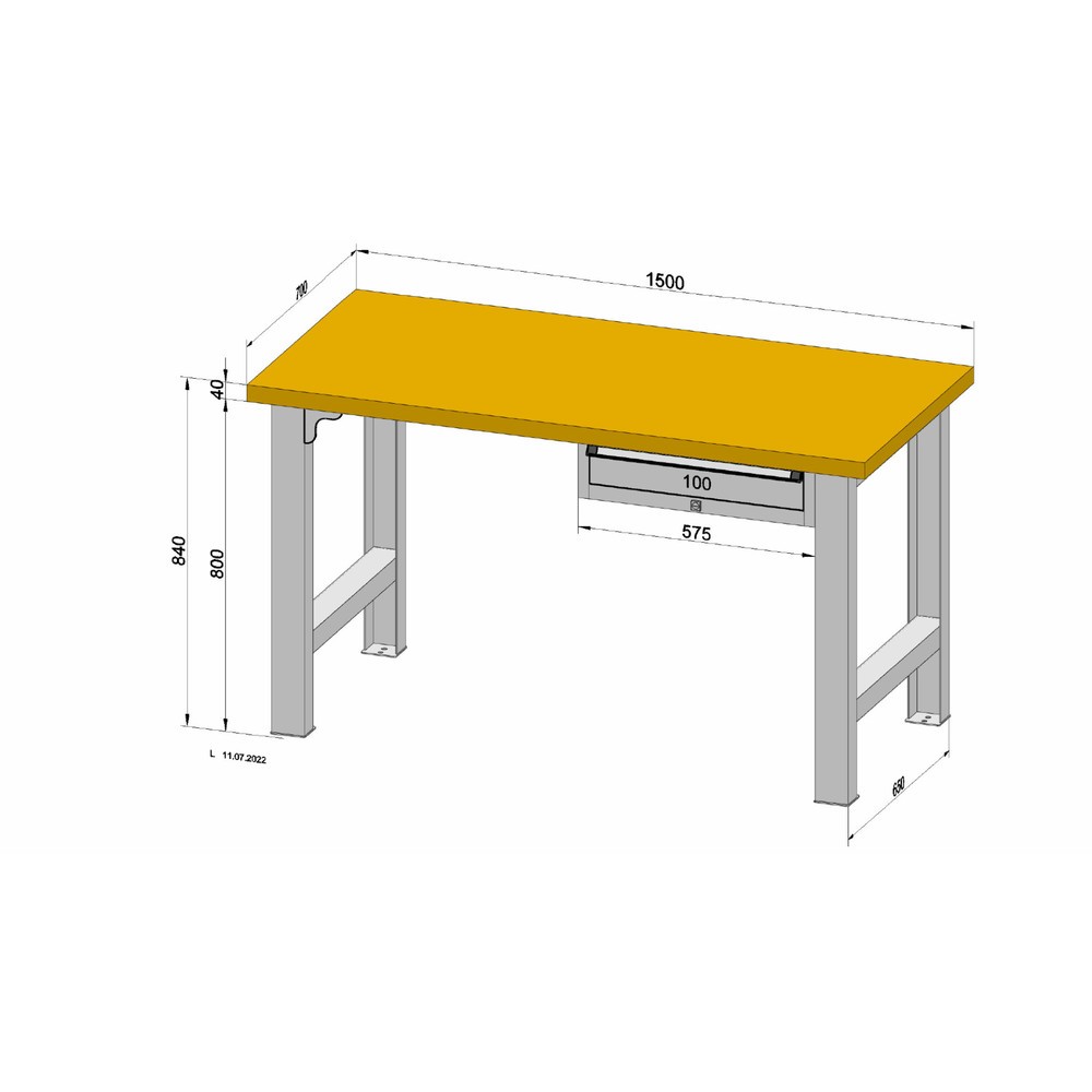 Produktabbildung: Werkbank mit 1 Schublade, TK 400 kg, HxBxT 840  x 1.500 x 700 mm