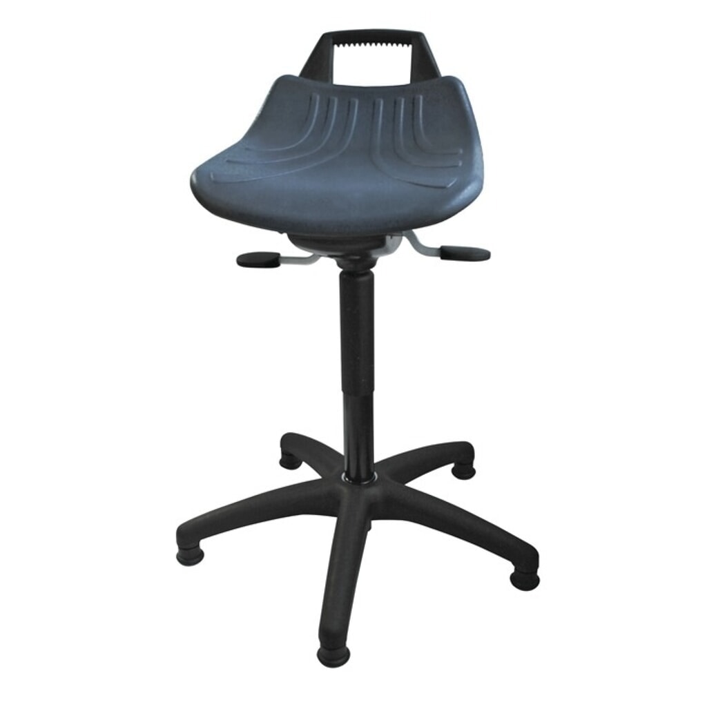 LOTZ Drehhocker, PU-Schaum blau, mit Bodengleitern, Sitzhöhenverstellung 490-680 mm Produktabbildung: LOTZ Drehhocker, PU-Schaum blau, mit Bodengleitern, Sitzhöhenverstellung 490-680 mm