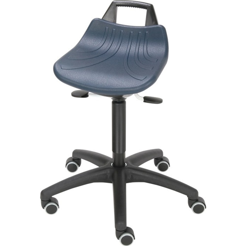 Produktabbildung: LOTZ Drehhocker, PU-Schaum blau, mit Rollen, Sitzhöhenverstellung 520-710 mm