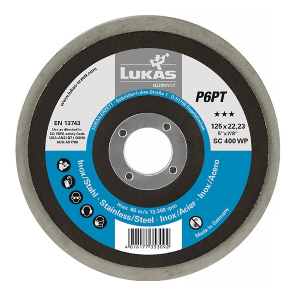 Produktabbildung: LUKAS Polierteller P6PT D.125mm Bohrungs-D.22,23mm P 240 fine weiß
