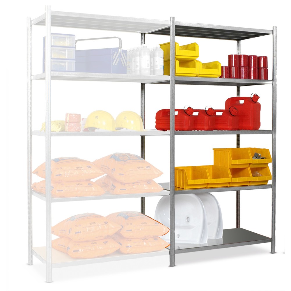 Produktabbildung: ManOrga Fachbodenregal, AF, mit Stahlblechauflagen, FL 235 kg, verzinkt, HxBxT 2.500 x 1.000 x 600 mm