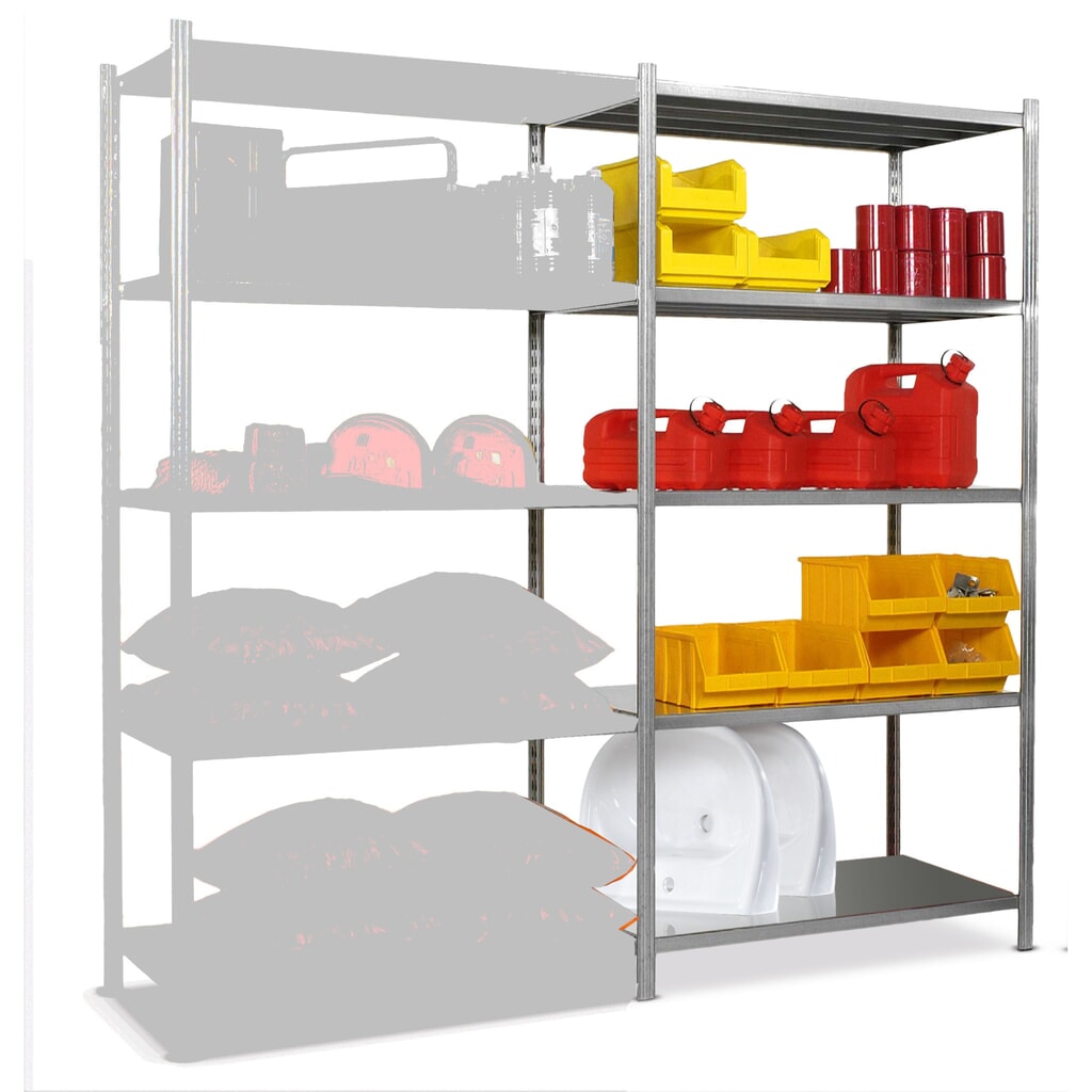 Produktabbildung Nr. 1: ManOrga Fachbodenregal, AF, mit Stahlblechauflagen, FL 221 kg, verzinkt, HxBxT 2.000 x 1.000 x 388 mm