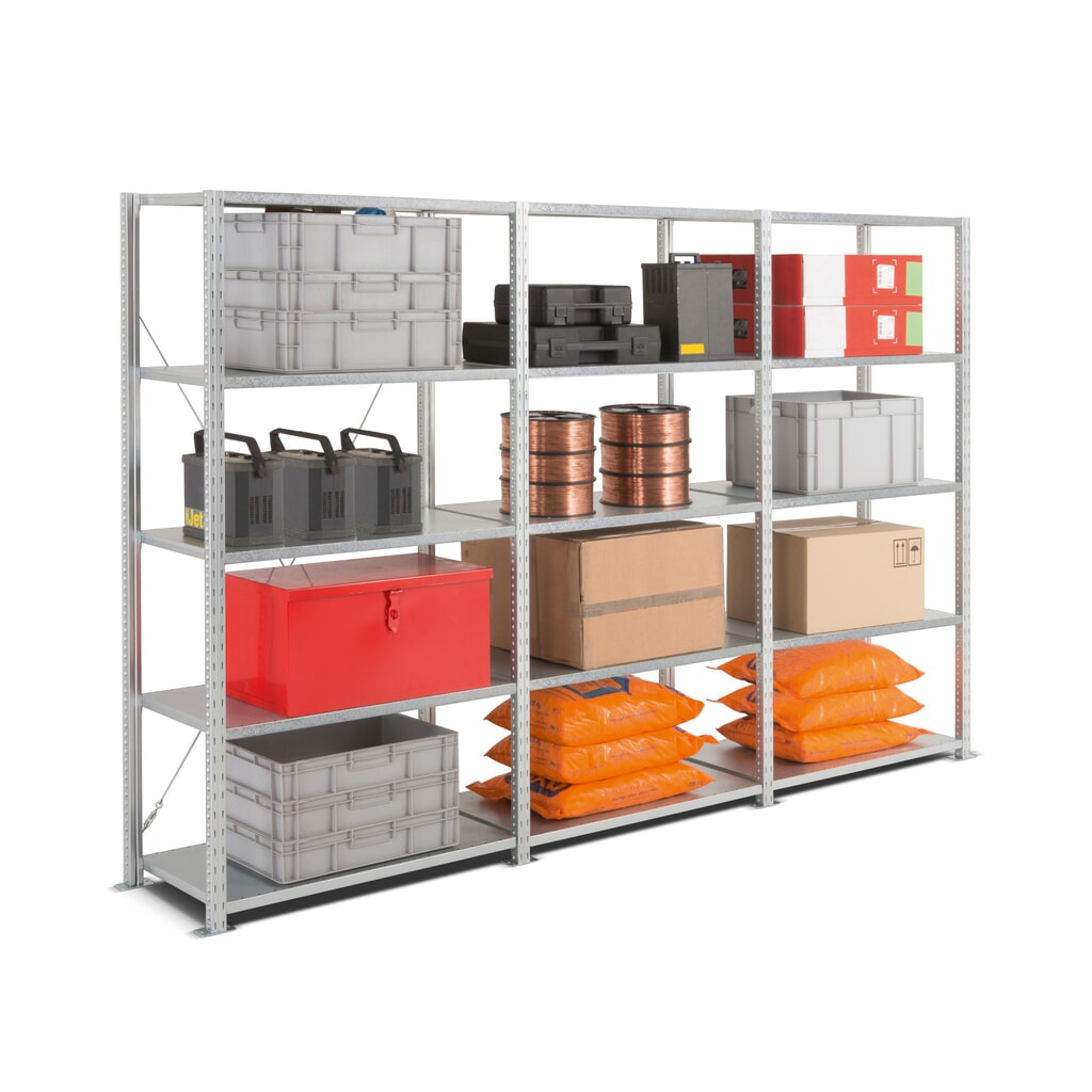 ManOrga Komplettpaket Fachbodenregal, Fachlast 360 kg, HxBxT 2.000 x 2.043 x 610 mm Produktabbildung: ManOrga Komplettpaket Fachbodenregal, Fachlast 360 kg, HxBxT 2.000 x 2.043 x 610 mm