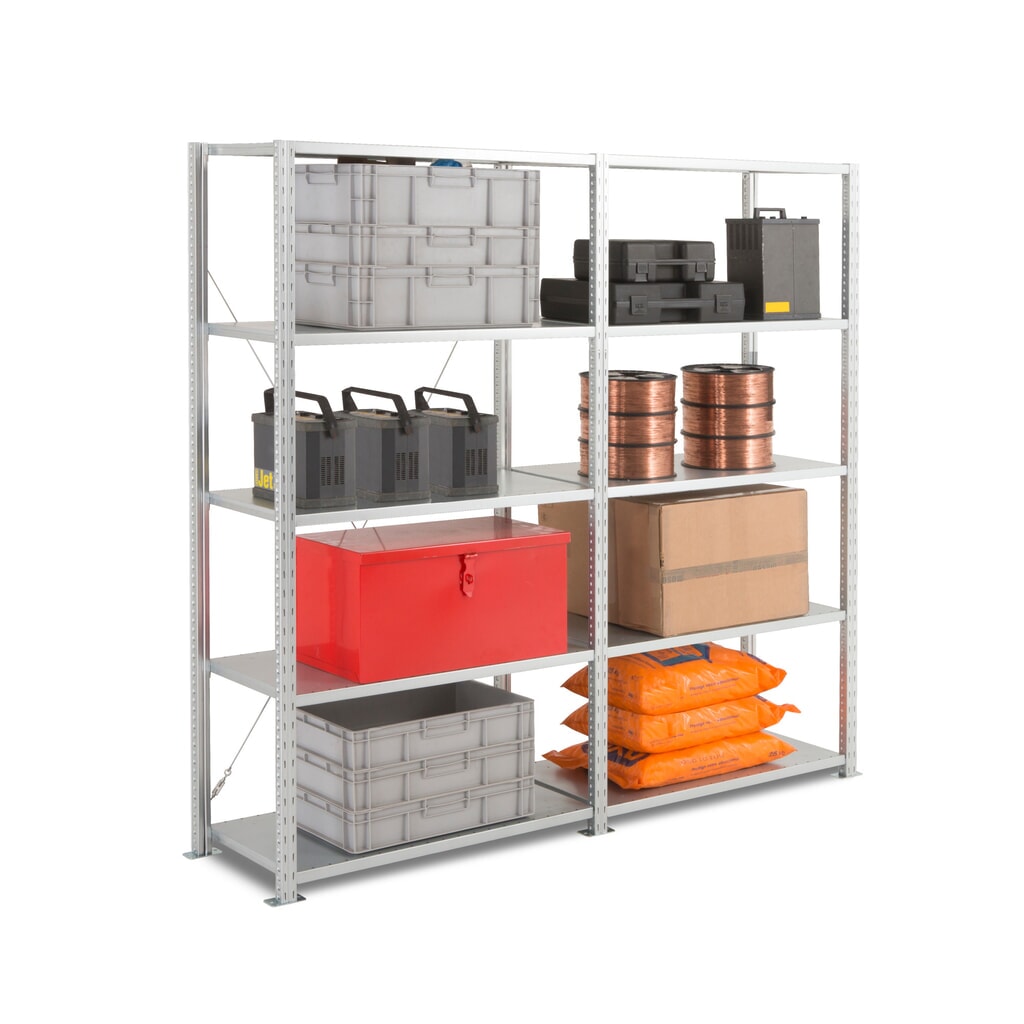 ManOrga Komplettpaket Fachbodenregal, Fachlast 360 kg, HxBxT 2.000 x 2.043 x 610 mm Produktabbildung: ManOrga Komplettpaket Fachbodenregal, Fachlast 360 kg, HxBxT 2.000 x 2.043 x 610 mm