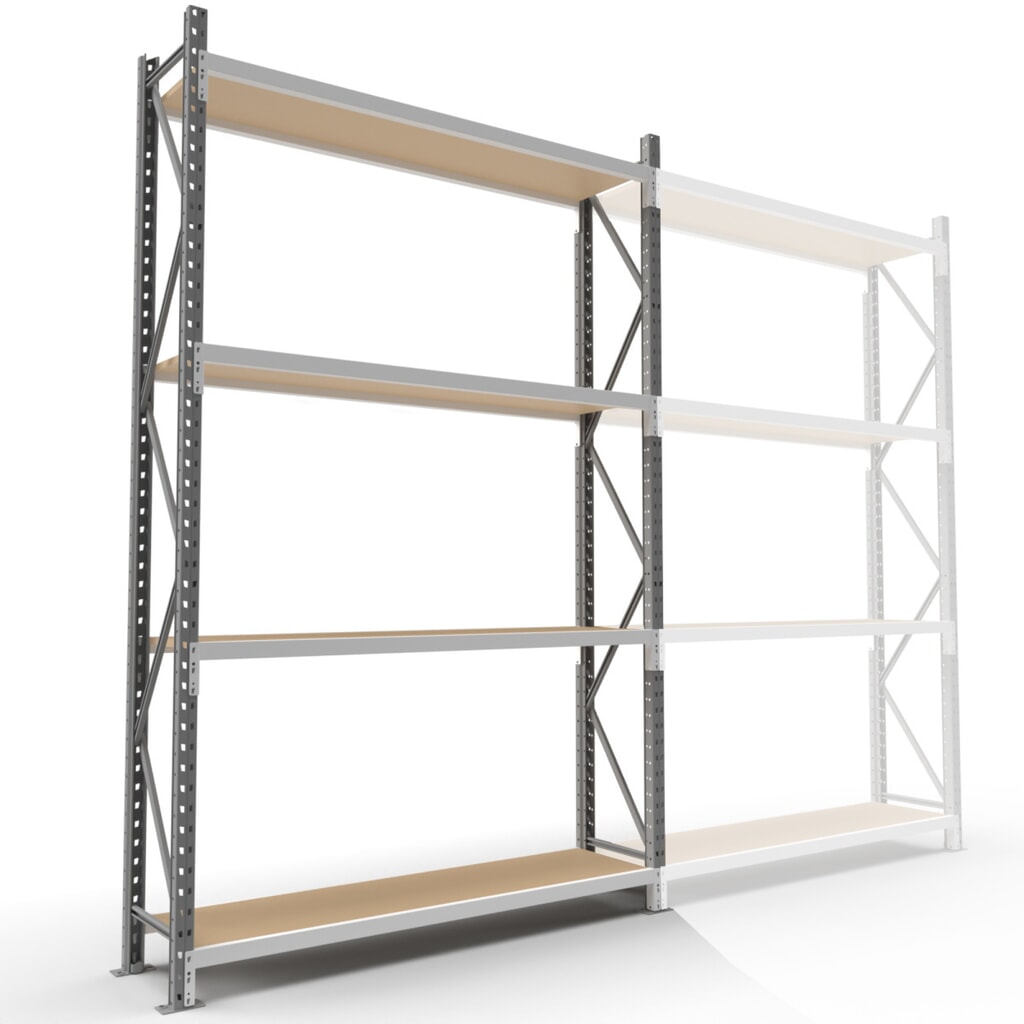 Produktabbildung: ManOrga Weitspannregal, mit Spanplatten, GF, HxBxT 2.500 x 2.700 x 800 mm