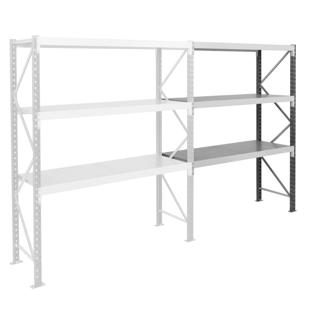Produktabbildung: ManOrga Weitspannregal, mit Stahlpaneelen, AF, graphitgrau/lichtgrau, HxBxT 2.000 x 1.250 x 600 mm