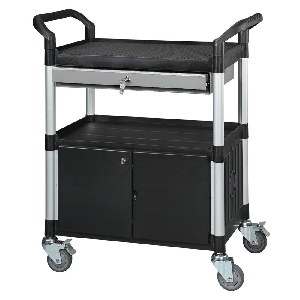Produktabbildung: Matador Etagenwagen 818D-1 schwarz - 3 Etagen - Schrankteil + Schublade mit Schloss