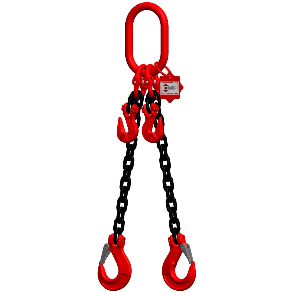 Produktabbildung: McBULL® 2-Strang-Kettengehänge, GK8, Nutzlänge 2.000 mm, Tragkraft 1.600 kg, mit Verkürzungshaken