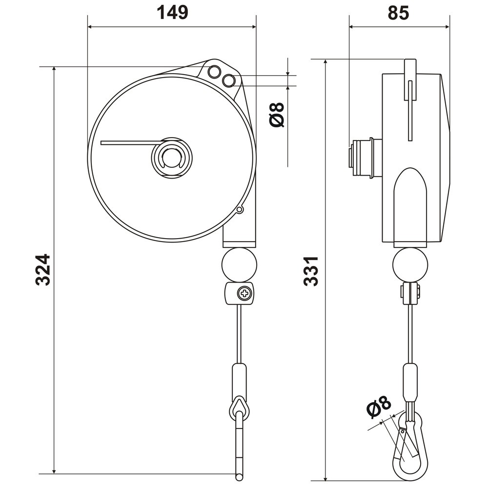 Produktabbildung Nr. 2: McBULL® Federzug, Tragkraft 4-6 kg, Seilauszug 2 m