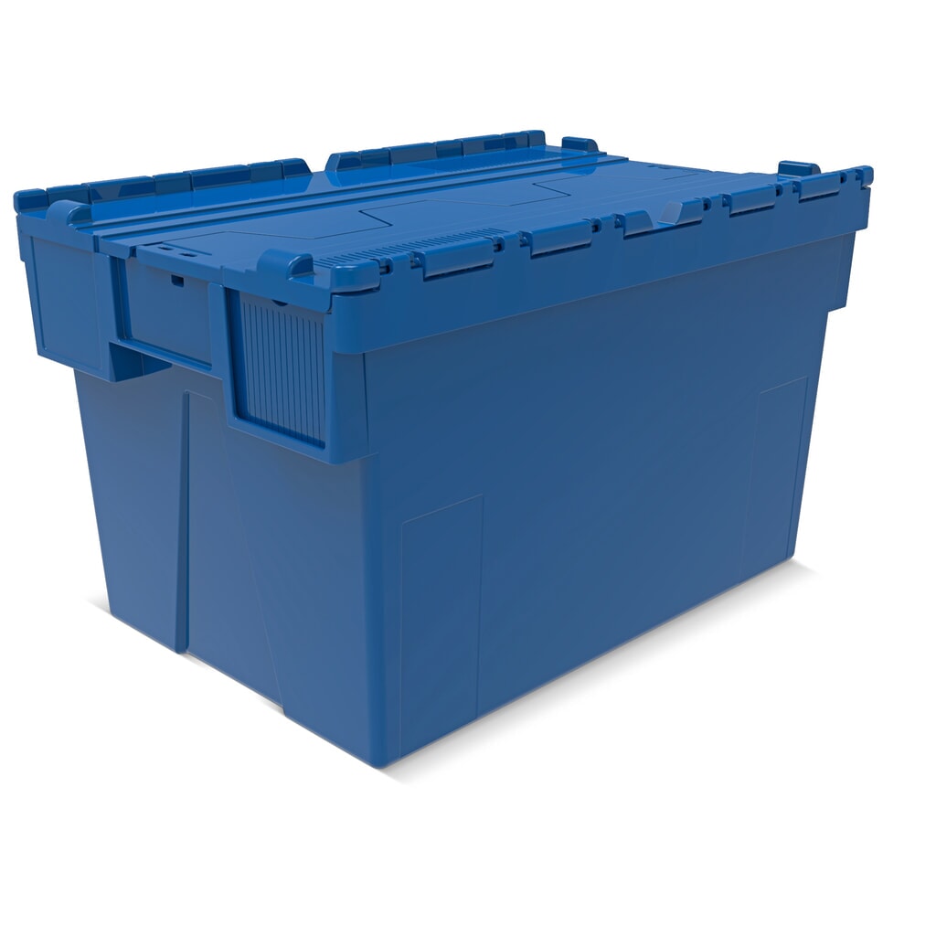 Alpha Eurobox aus PP mit Klappdeckel, blau, 65 Liter, HxBxT 365 x 600 x 400 mm Produktabbildung: Alpha Eurobox aus PP mit Klappdeckel, blau, 65 Liter, HxBxT 365 x 600 x 400 mm
