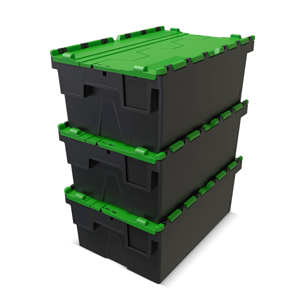 Produktabbildung Nr. 9: Alpha Eurobox aus PP-Regranulat mit Klappdeckel, schwarz/grün, 40 Liter, HxBxT 250 x 600 x 400 mm