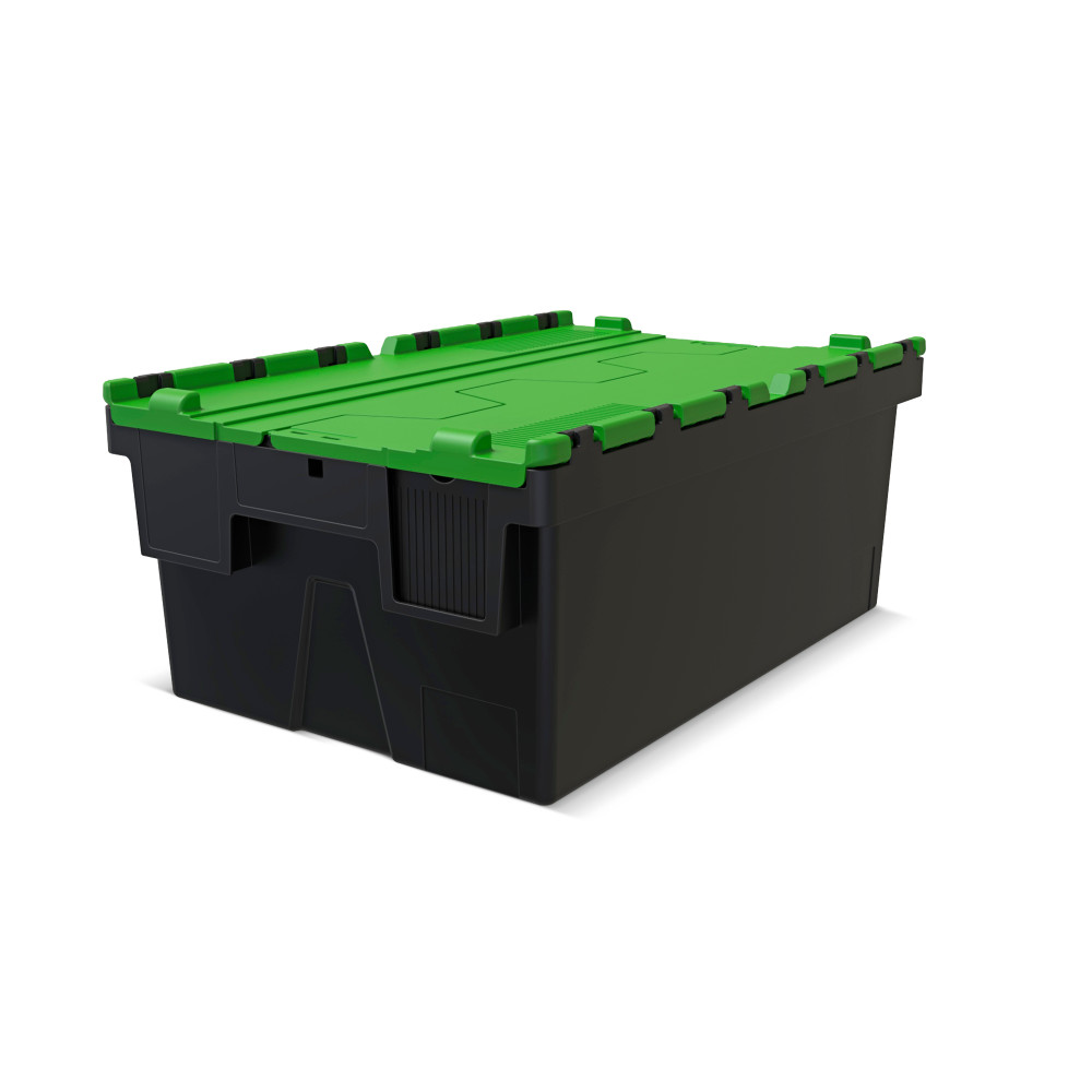 Produktabbildung Nr. 1: Alpha Eurobox aus PP-Regranulat mit Klappdeckel, schwarz/grün, 40 Liter, HxBxT 250 x 600 x 400 mm