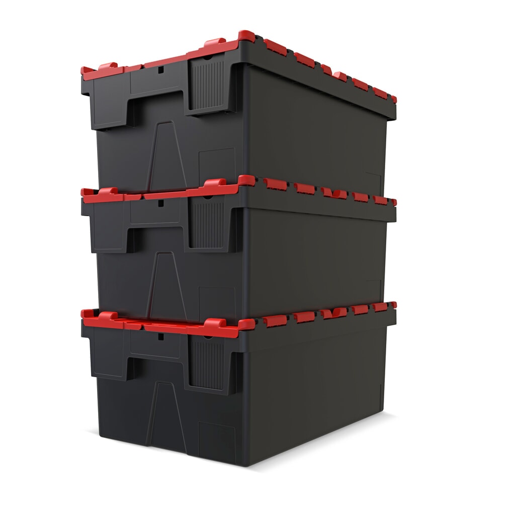 Alpha Eurobox aus PP-Regranulat mit Klappdeckel, schwarz/rot, 56 Liter, HxBxT 310 x 600 x 400 mm Produktabbildung Nr. 7: Alpha Eurobox aus PP-Regranulat mit Klappdeckel, schwarz/rot, 56 Liter, HxBxT 310 x 600 x 400 mm