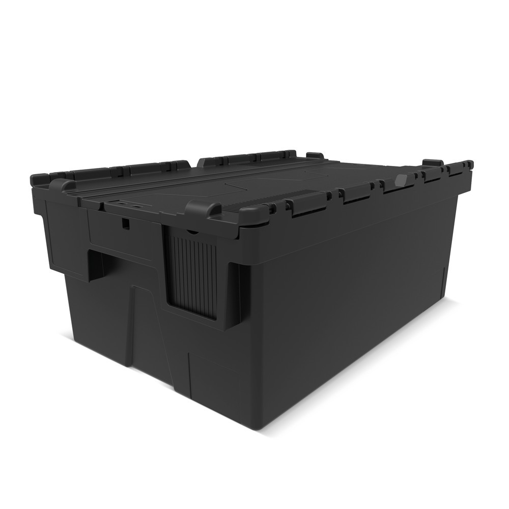 Produktabbildung: Alpha Eurobox aus PP-Regranulat mit Klappdeckel, schwarz, 40 Liter, HxBxT 250 x 600 x 400 mm
