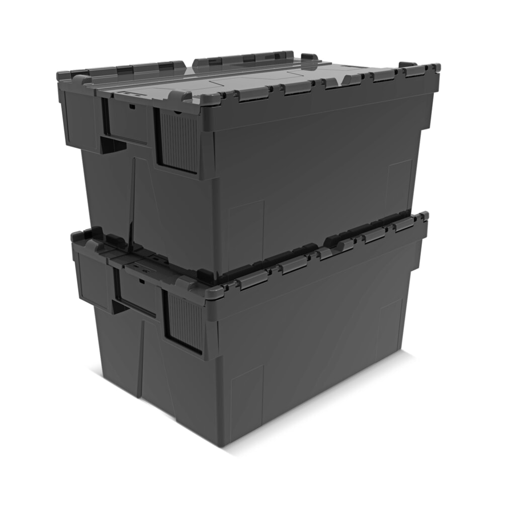Produktabbildung Nr. 7: Alpha Eurobox aus PP-Regranulat mit Klappdeckel, schwarz/blau, 56 Liter, HxBxT310 x 600 x 400 mm