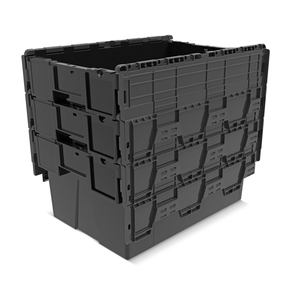 Produktabbildung Nr. 8: Alpha Eurobox aus PP-Regranulat mit Klappdeckel, schwarz/blau, 56 Liter, HxBxT310 x 600 x 400 mm