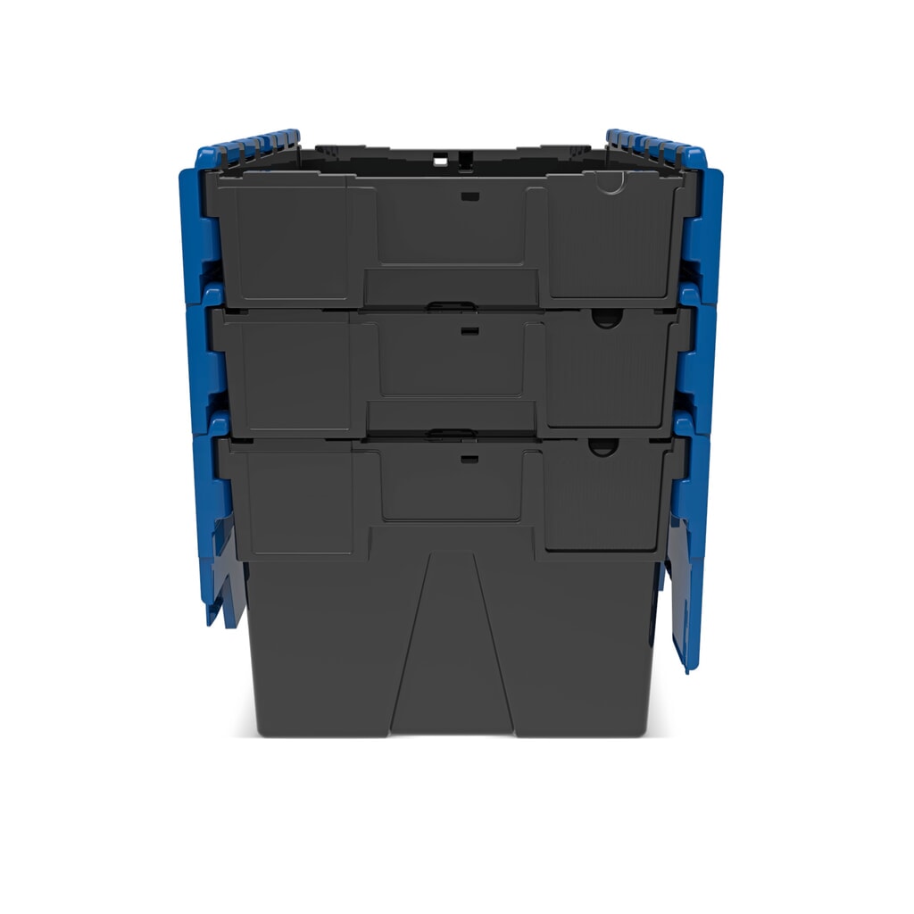 Alpha Eurobox aus PP-Regranulat mit Klappdeckel, schwarz/blau, 56 Liter, HxBxT310 x 600 x 400 mm Produktabbildung Nr. 9: Alpha Eurobox aus PP-Regranulat mit Klappdeckel, schwarz/blau, 56 Liter, HxBxT310 x 600 x 400 mm