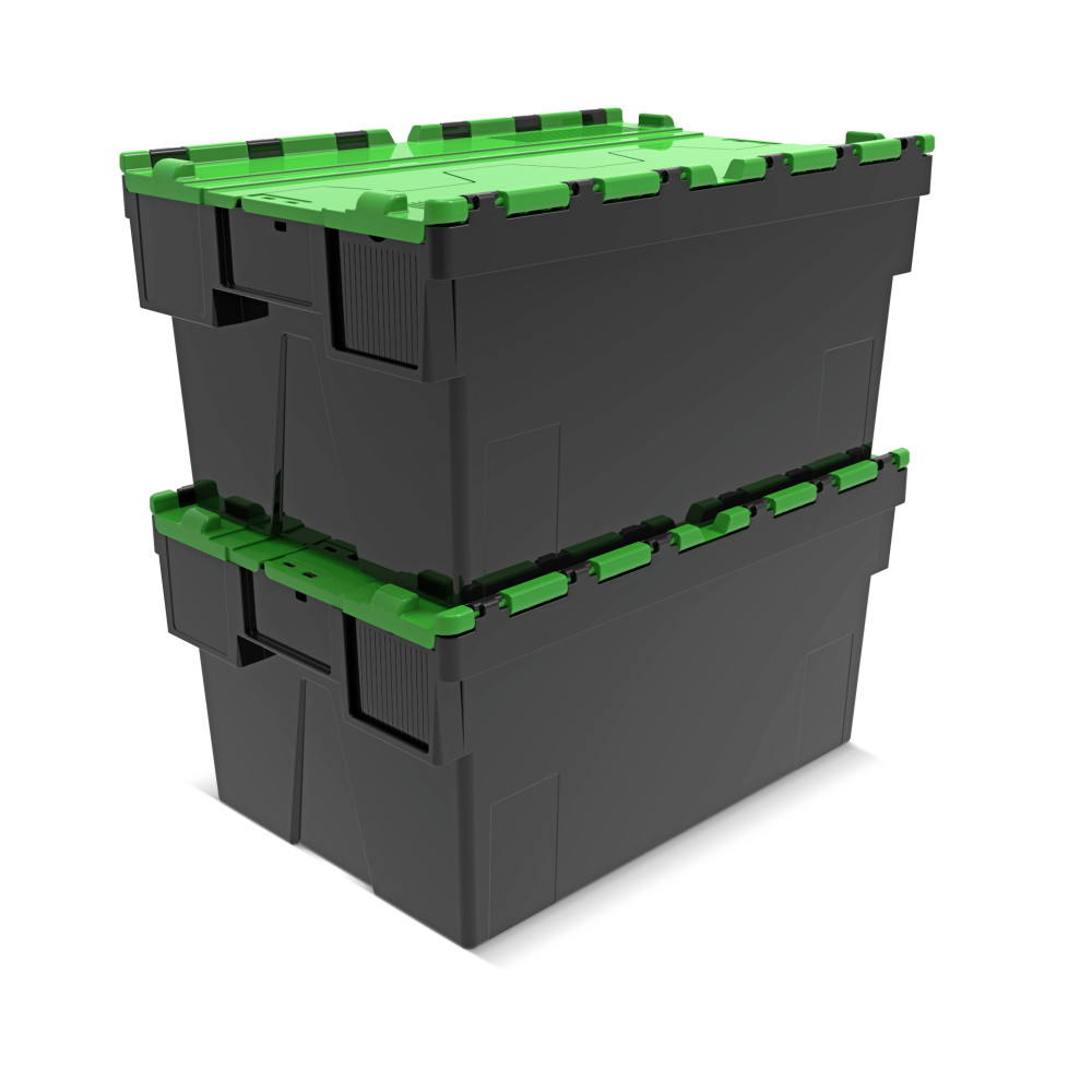 Produktabbildung Nr. 7: Alpha Eurobox aus PP-Regranulat mit Klappdeckel, schwarz/grün, 56 Liter, HxBxT 310 x 600 x 400 mm