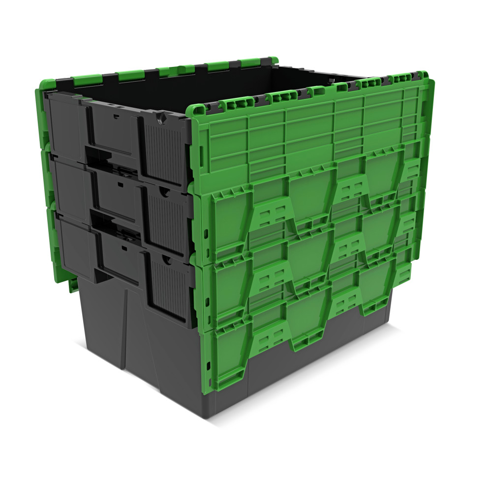 Produktabbildung Nr. 8: Alpha Eurobox aus PP-Regranulat mit Klappdeckel, schwarz/grün, 56 Liter, HxBxT 310 x 600 x 400 mm