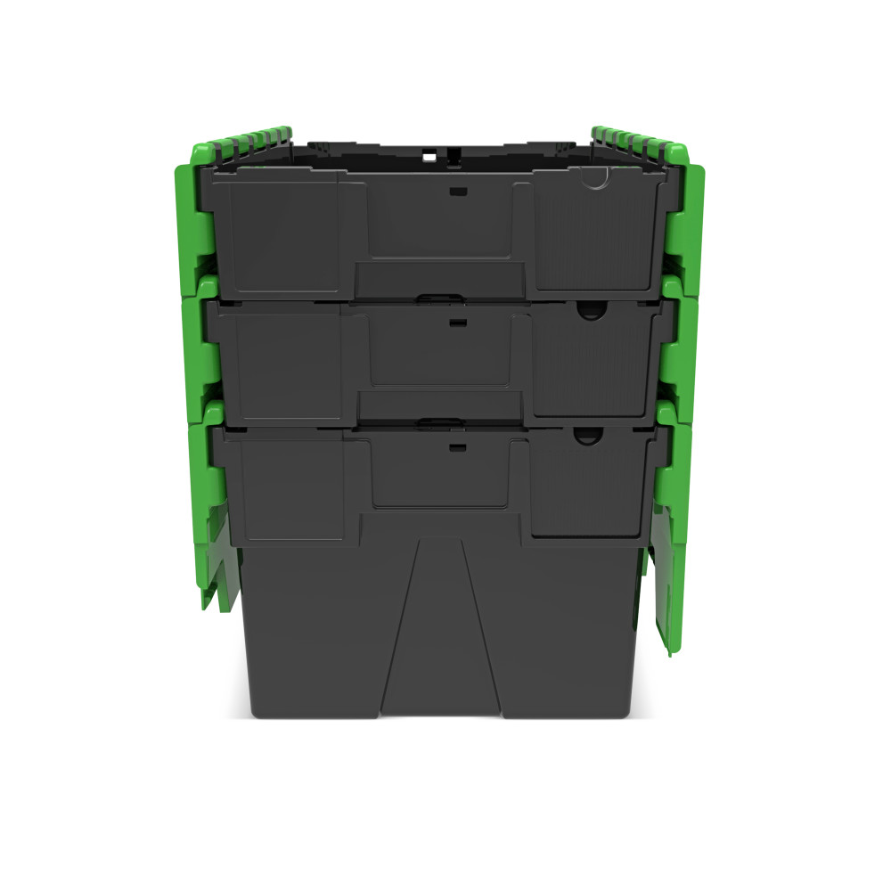 Produktabbildung Nr. 9: Alpha Eurobox aus PP-Regranulat mit Klappdeckel, schwarz/grün, 56 Liter, HxBxT 310 x 600 x 400 mm